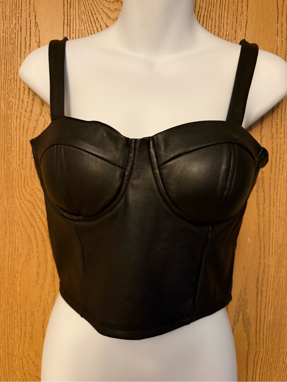 Shinestar Black Faux Leather Bustier Crop Top